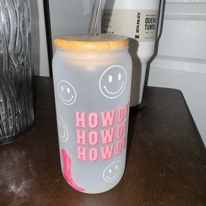 Country Themed Glass Cup w/ Bamboo Lid and Glass Straw